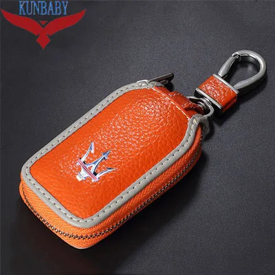 KUNBABY чехол для ключей от машины из натуральной коровьей кожи, чехол для ключей от машины, новая мода, автомобильные аксессуары для Maserati 01 - Название цвета: Orange gray