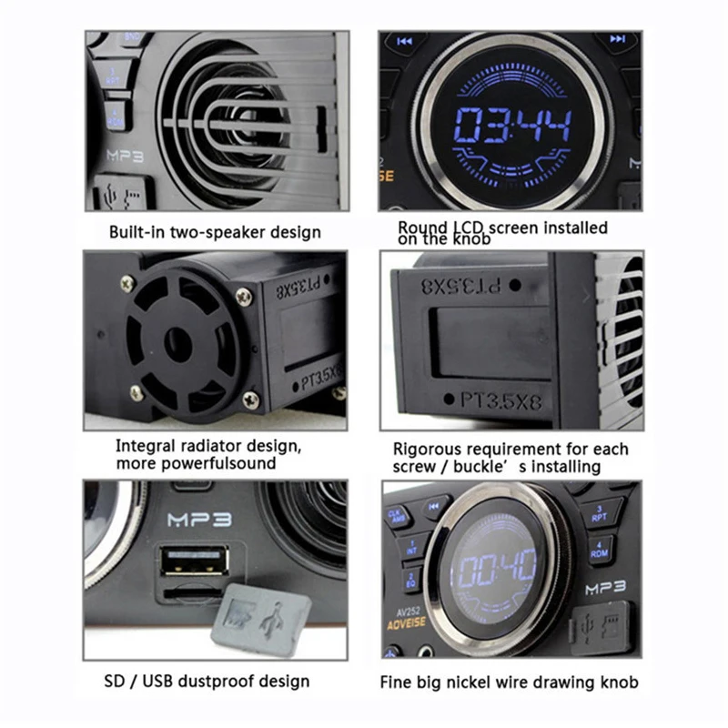  Aoveite 12V coche FM USB SD AUX en audio estéreo AV252 radio incorporado 2 altavoces Bluetooth mano