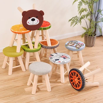 

Small Stool Fashion Creative High Leg Stool Solid Wood Small Bench Living Room Dining Room Small Round Stool Home Change Shoe Be