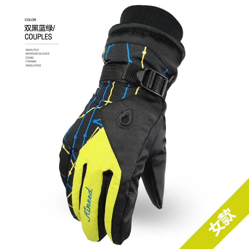 Зимние уличные перчатки для лыжного спорта мужские и женские водонепроницаемые теплые велосипедные перчатки Guantes снегоход мотоциклетные перчатки для катания на сноуборде и лыжах - Цвет: Women  Green