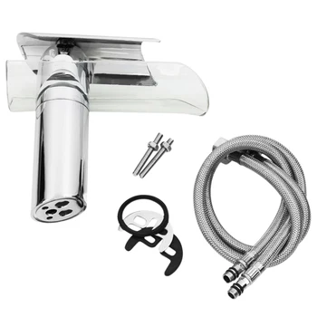

Bathroom Faucet Kit Basin Sink Mixer Tap Brass Glass Waterfall Faucet Set