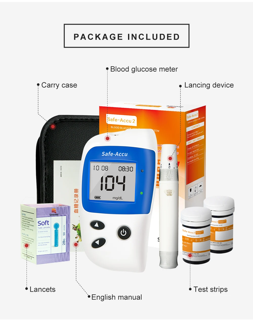 (Mg/dL против mmol/L) Sinocare Safe Accu2 точный глюкометр и 50 тестовых полос 50 скарификатор глюкозы метр сахара в крови тест диабет