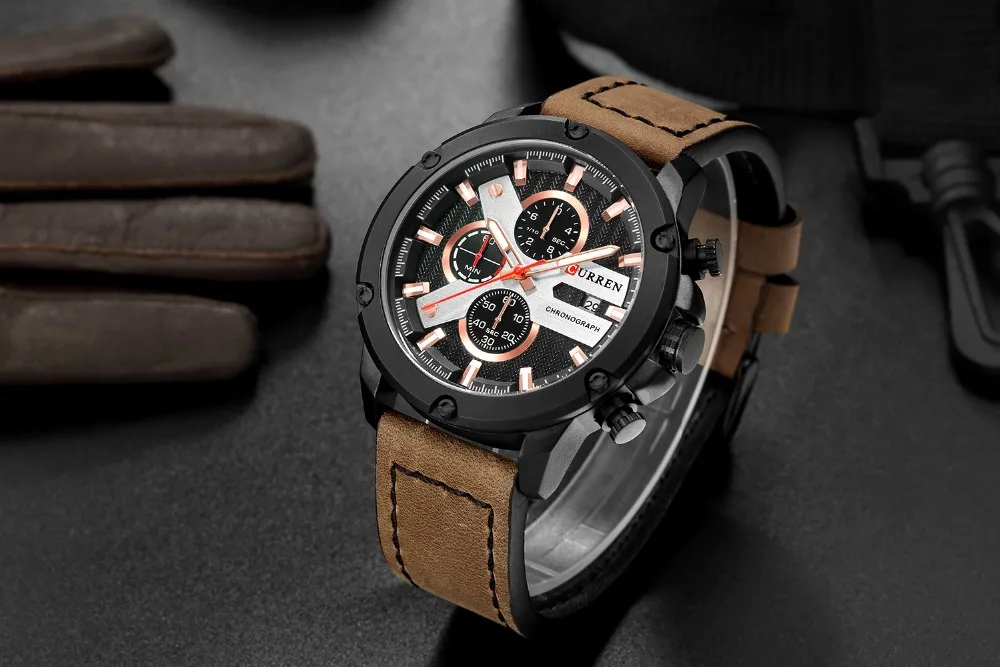 Casual Sport Watches Leather Strap Military Quartz Men's Wristwatch Fashion Brand CURREN 2018 Chron