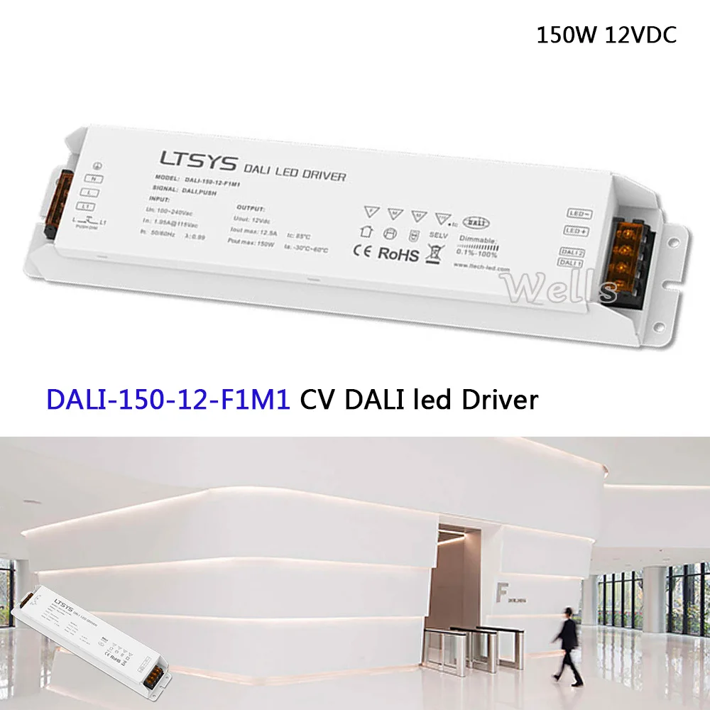 

DALI Led Dimming Driver;DALI-150-12-F1M1;AC100-240V input;DC12V 12.5A 150W output;DALI/Push 150W 12VDC CV DALI Driver