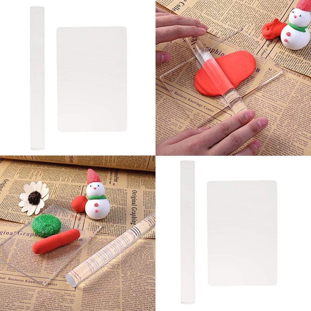 2 Sets 20cm Solid Clay Rolling Pin Acrylic Clay Roller DIY Modelling Clay Tools Sculpey Polymer Clay Art Craft Accessories