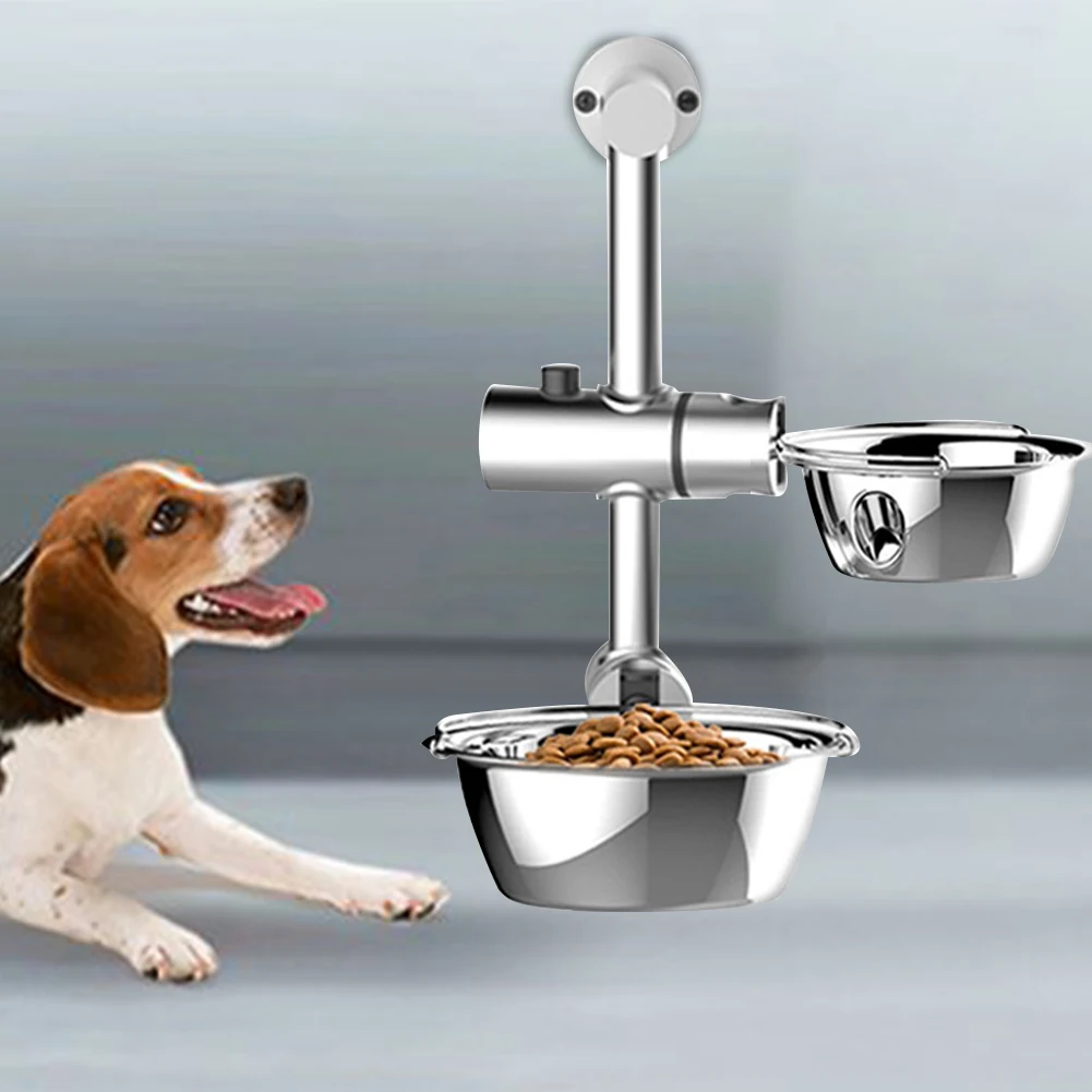 

Removable Non Toxic Pet Bowls Set Adjustable Easy Clean Double Wall Mounted Dog Cat Elevated Aluminium Alloy Water Feeding Food