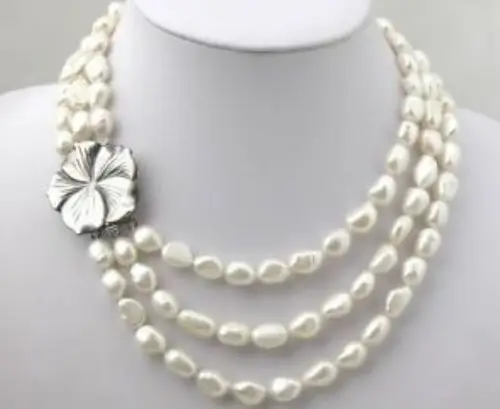 

shipping 3 Rows White Freshwater Pearl Necklace 8-9mm 18" AA333