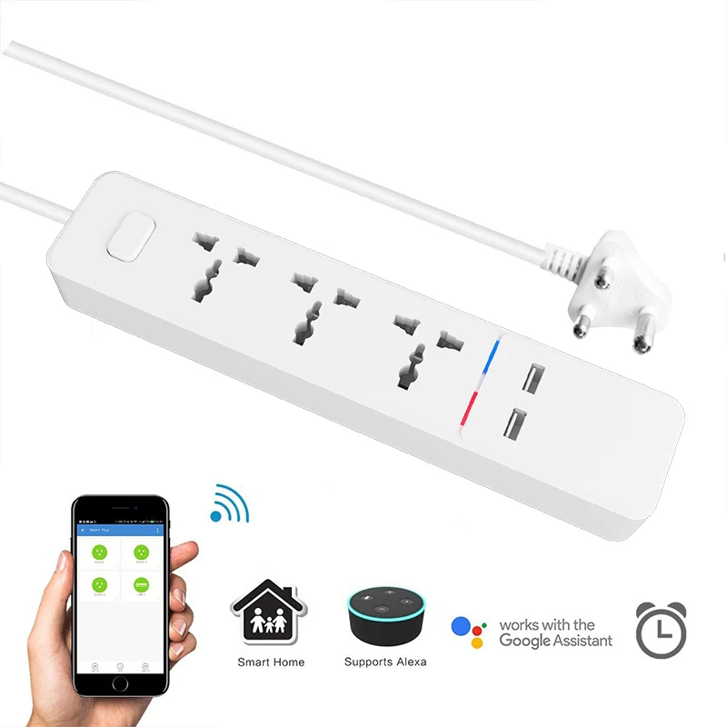 Online Banda de Alimentación inteligente Wifi con 3 tomas universales 2 estación de carga USB funciona con enchufes Alexa Google Home asistente REINO UNIDO AU UE India