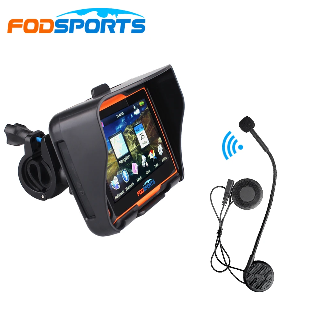 Bluetooth гарнитура+ Fodsports 4,3 дюймов Водонепроницаемый gps навигатор для мотоцикла 8 Гб флэш 256 ram мотоцикл навигация с бесплатными картами