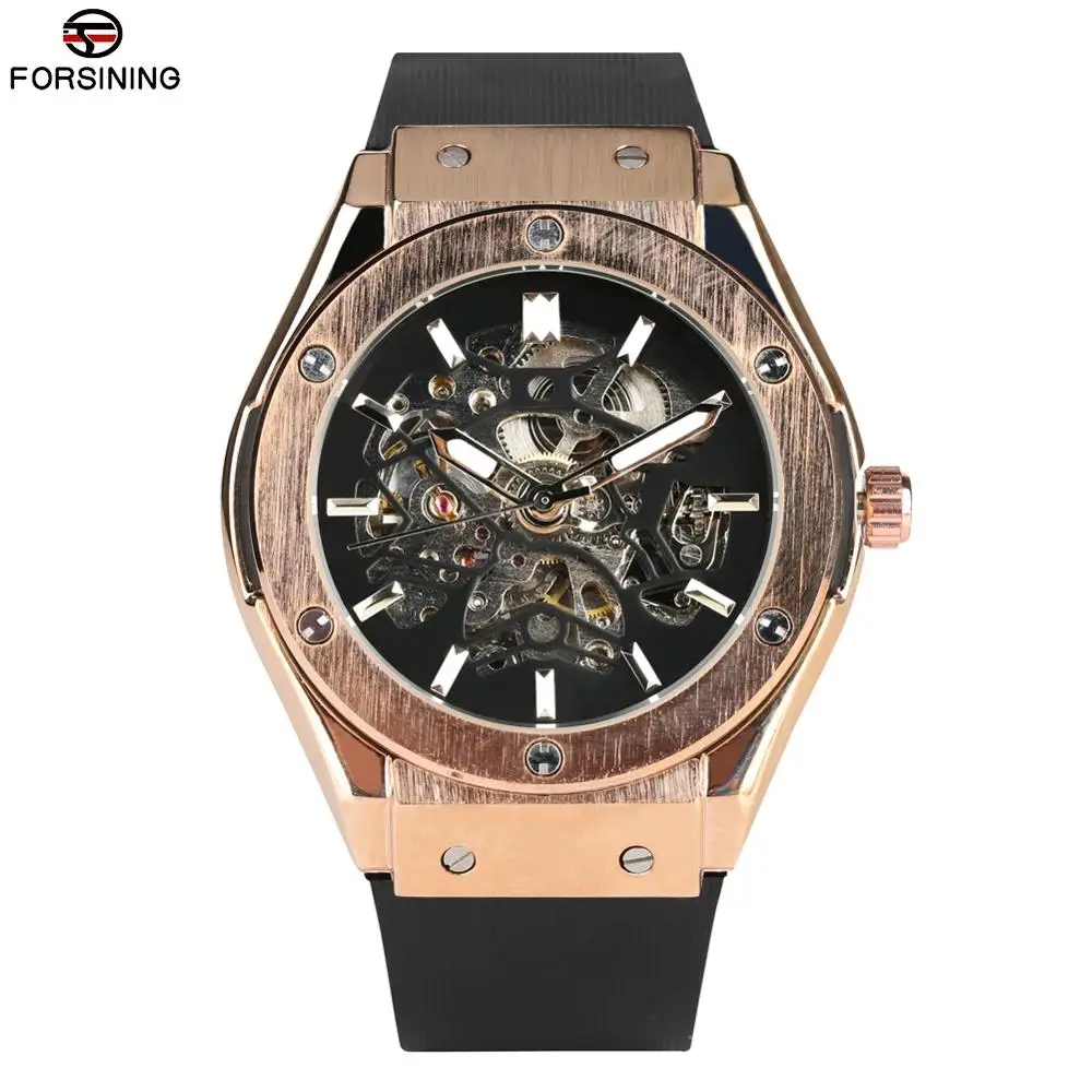 

Mens Casual Automatic Mechanical Watch Rubber Band Mechanical Watch for Teenagers Business Skeleton Mechanical Watches for Man