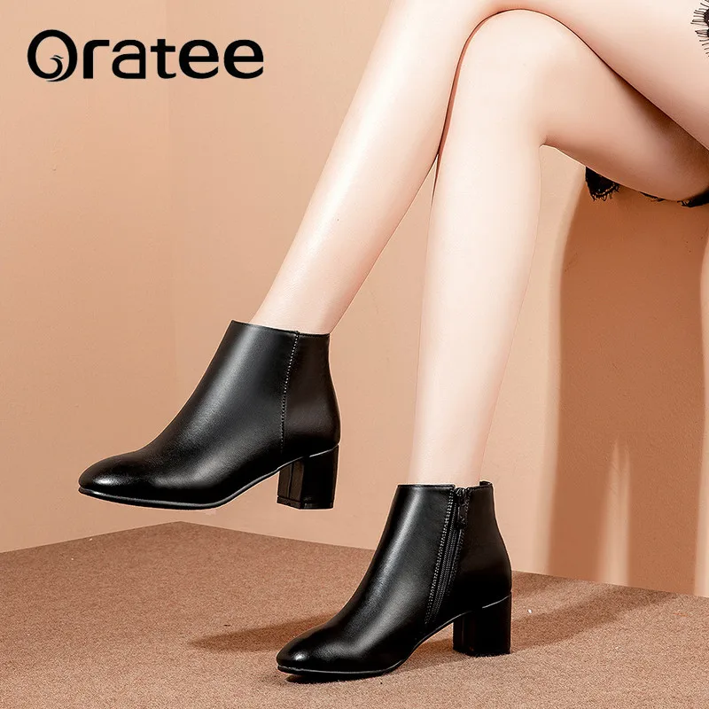 New Autumn Winter Short Ankle Riding Boots Lady's Leather Square Heels