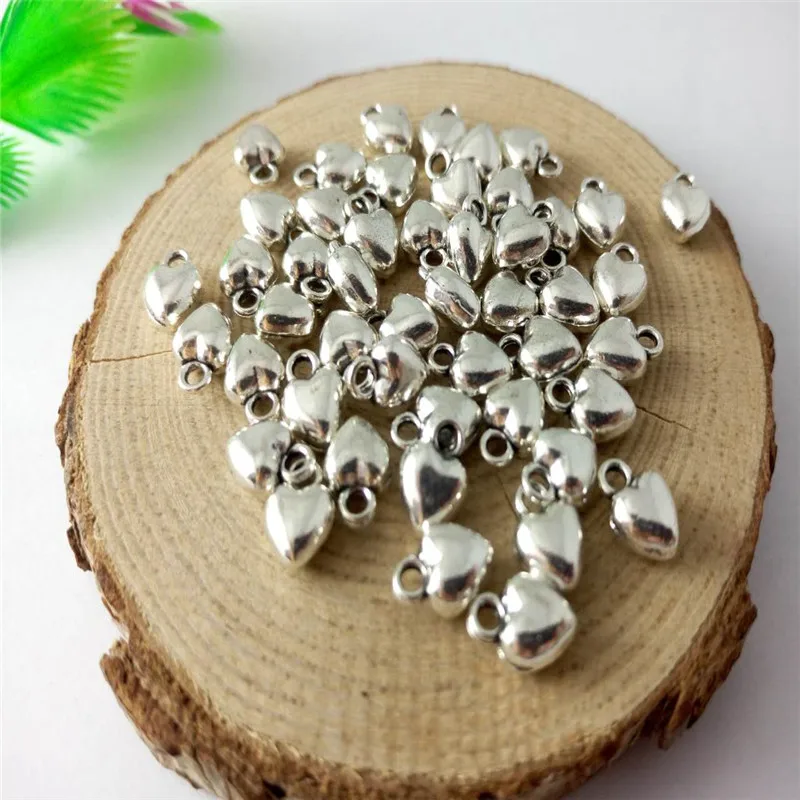 

50pcs/lot Mixed Antique Silver Plated Love Heart Beads Metal Charms Women Handmade Floating Charm Pendant Jewelry Making 50057