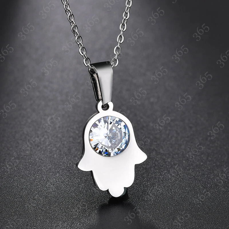 Simple Fashion Jewelry CZ Stone Hamsa Hand Pendant Necklace Silver Color Lucky Chain Necklace For Best Friend Birthday Present