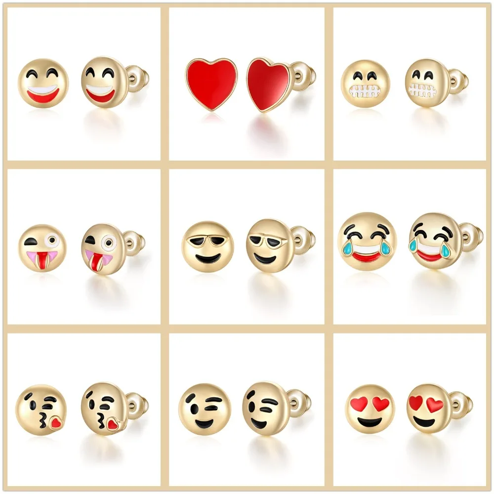 Buy Cute 10 pairs Round Yellow Happy Face Emoji Stud