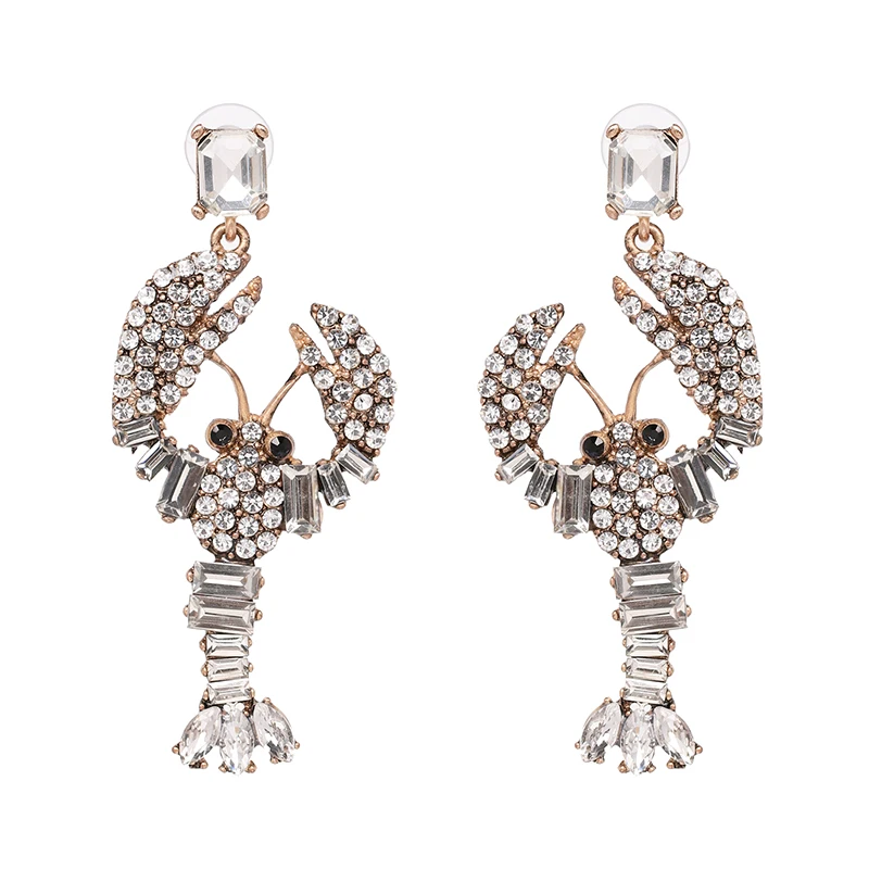 Bohemian Multicolor Animal Lobster Shaped Crystal Dangle Earrings Statement Jewelry Drop Earrings