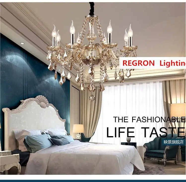 Regron моды люстра свет коньяк Led хрустальная лампа Splendid Церковь висит освещения