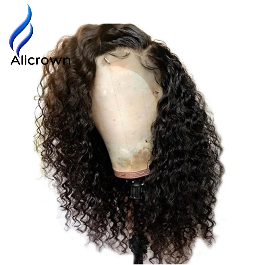 

ALICROWN Curly Human Hair Wigs With Baby Hair Bleached Knots Brazilian 13*4 Lace Front Wigs Pre-Plucked 130% Density no Remy