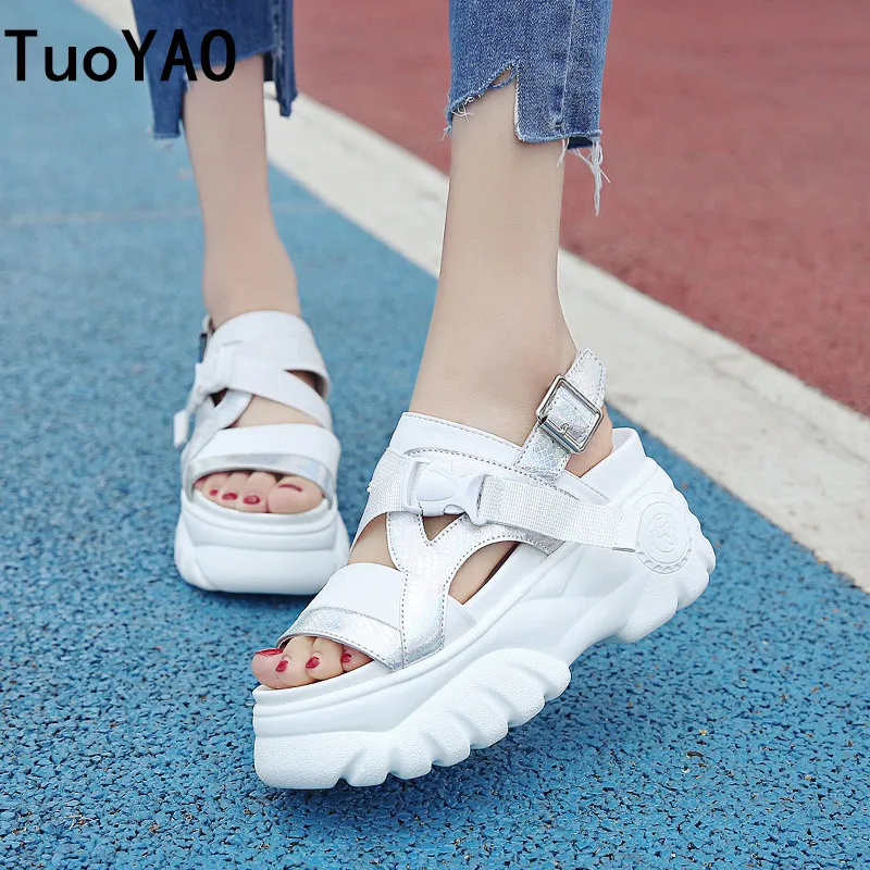 

New Fashion Summer Women Sneakers Gladiator Sandals Wedge Platform Shoes Woman 8.5CM Wedge Heels Thick Bottom Beach Flip Flops