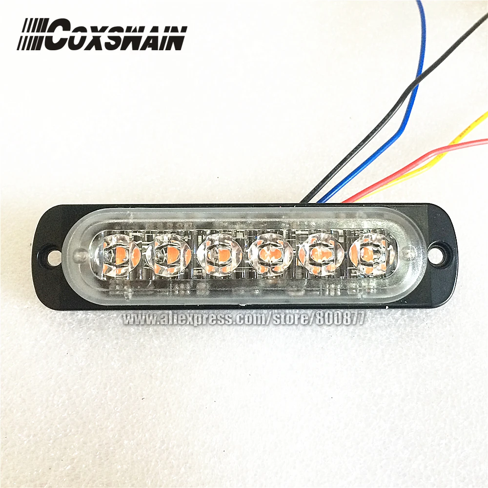 

Car external warning light LED surface mounting grill light, 0.3" thin, 17 flash patterns, 6 * 3W LED, can Sync/Alter flash (A6)