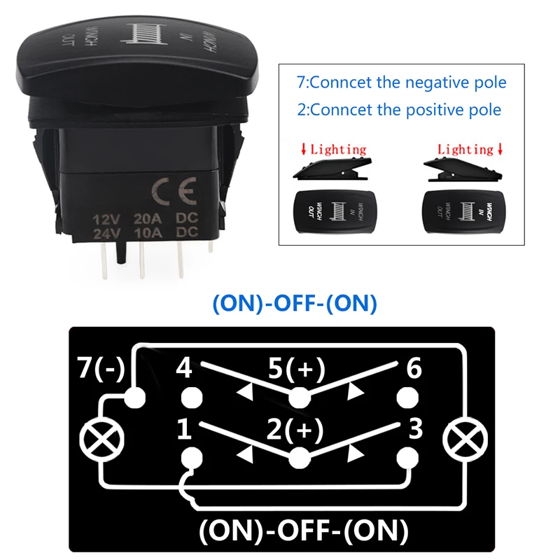 12V 24V лебедка Лебедка/кулисный переключатель(ON)-OFF-(ON) 7-контактный лазерными синими однократно перекидной переключатель синей ламповой