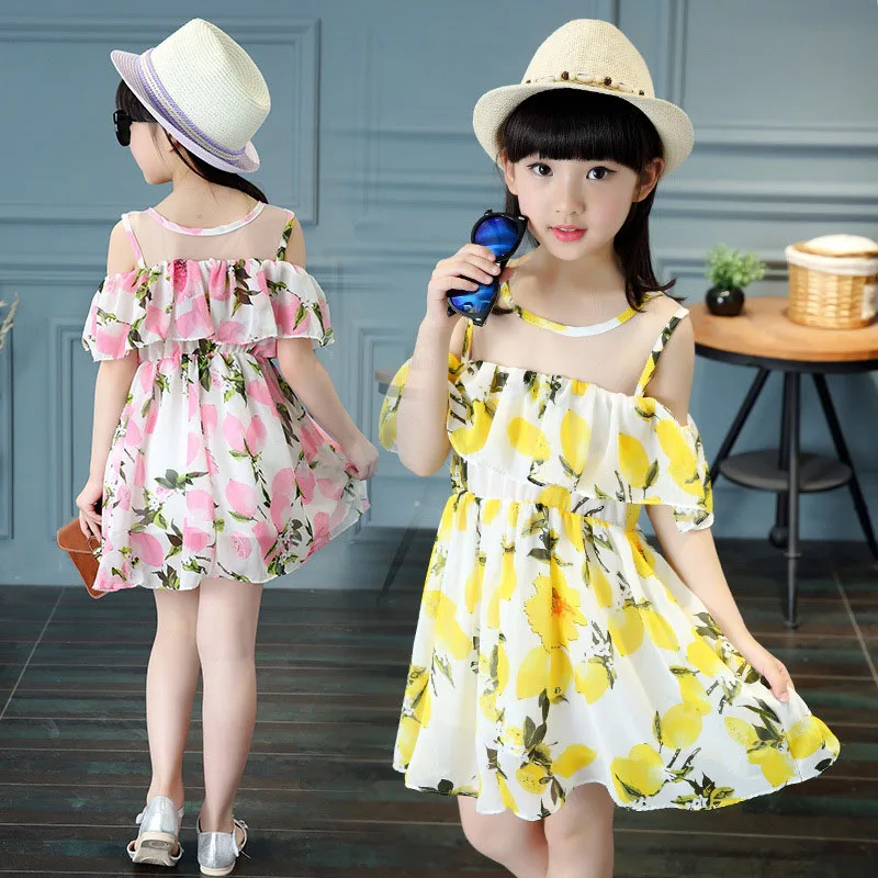 Goodtrade8® Little Kids Girls Summer Pleated Off-Shoulder Flower Sling Dress Toddler Ruffle Sundress