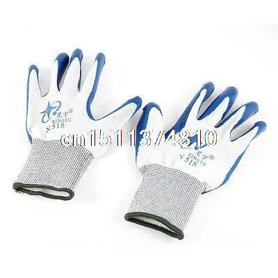 

Unisex Worker Blue Rubber Coated Industry Working Protective Gloves White Pair