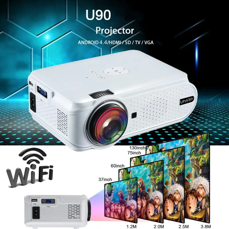 Uhappy U90 7000 Lumens 1080P HD White Portable Projector Android 4.4 3D LED Home Theater Cinema