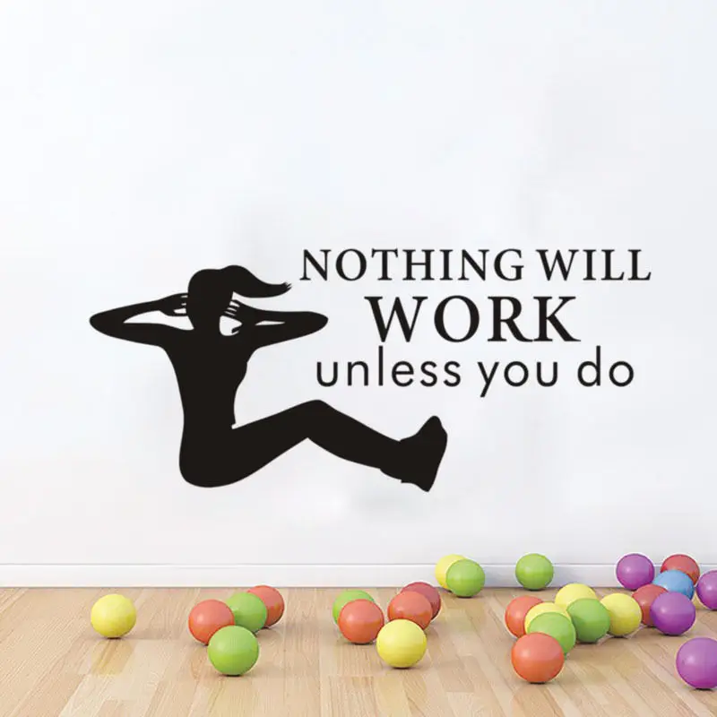 Nothing Will Work Unless You Do Wall Stickers Fitness Room Silhouette