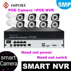 IMPORX 8CH 5MP HD POE NVR видеонаблюдения Камера Системы Ночное видение POE IP система наблюдения ссtv ИК видеонаблюдения комплект 2 ТБ HDD