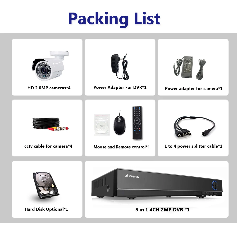  2TB HDD 4CH AHD 1080P Video DVR IR visión nocturna CCTV sistema de cámara de seguridad MP impermeab