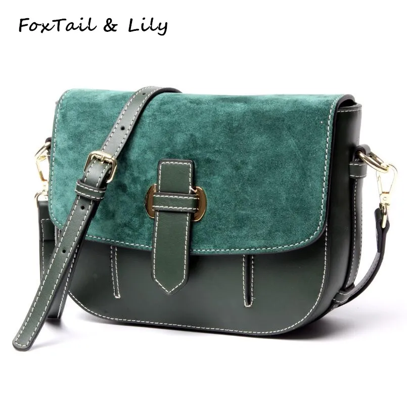 

FoxTail & Lily Nubuck Cowhide Ladies Small Shoulder Bag Genuine Leather Women Crossbody Messenger Bags Luxury Designer Handbags