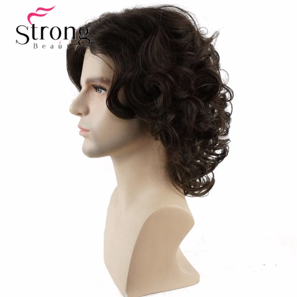 StrongBeauty Коричневый Мужской средний парик вьющиеся синтетические волосы парики