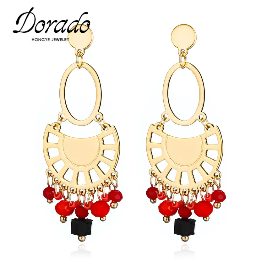 

Resin Beads Long Drop Earrings For Women Gold Silver Color Copper Ethnic Female Dangle Hanging Earring Fashion Ear Jewelry 2018