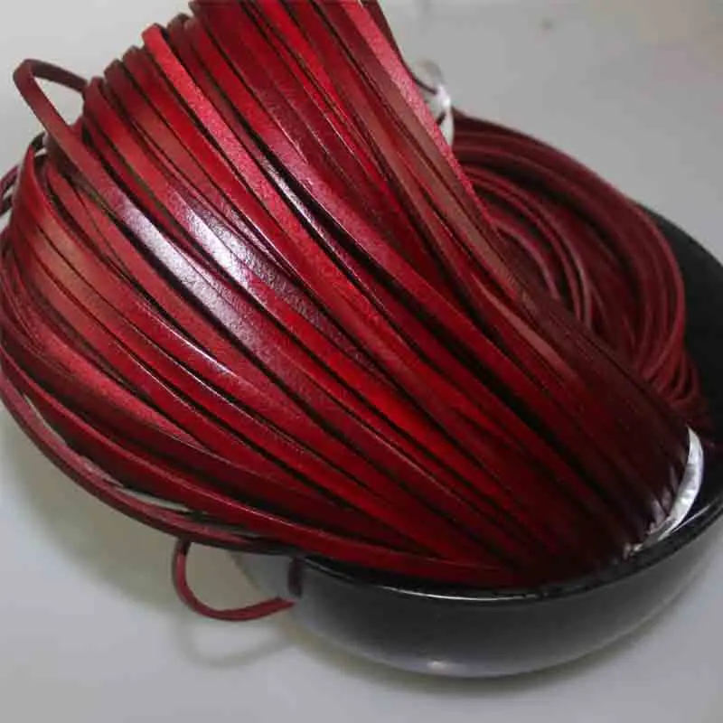 2 Meters Red/Brown Flat Genuine Leather Cords 3 4 5 6 8 10mm Wide