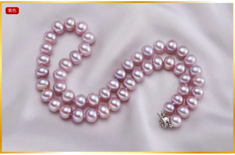 

Genuine Natural 9-10mm pink Pearl necklace 18inch 925A