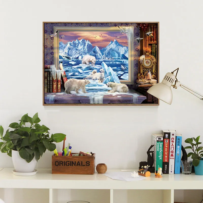 

Meian,Full 14CT Needlework 40x50cm Animal Scenery Cross Stitch DIY White Canvas DMC Counted Kits Cross-stitch set Embroidery V17