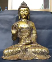 Бесплатная Доставка 16 "Тибет Народная храм Бронзовый gild Восемь сокровищ Шакьямуни Статуя будды