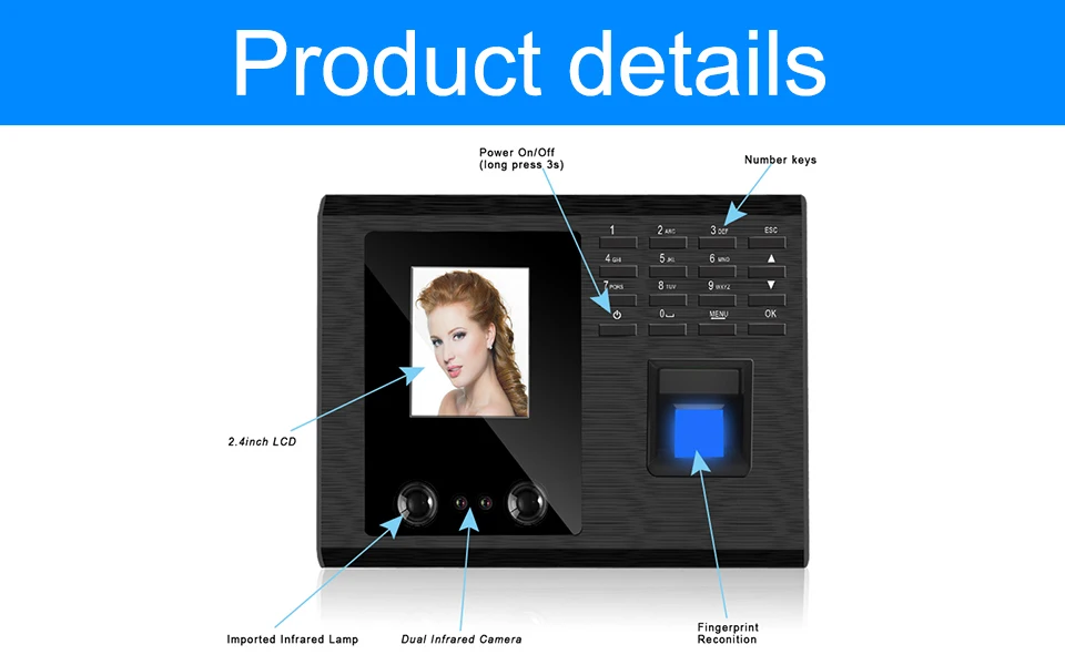 Биометрические лица фингерпринта системы USB часы регистраторы сотрудник распознавания устройства электронный английский машины