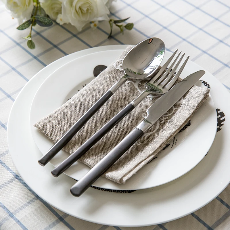 Набор столовых приборов из нержавеющей стали 18/10 24 шт.|black cutlery set|stainless steel dinnerware