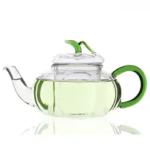 Горячий термостойкий стеклянный чайник креативные зеленые листья чайник в виде тыквы толстый заварник с фильтром цветок воды чайник