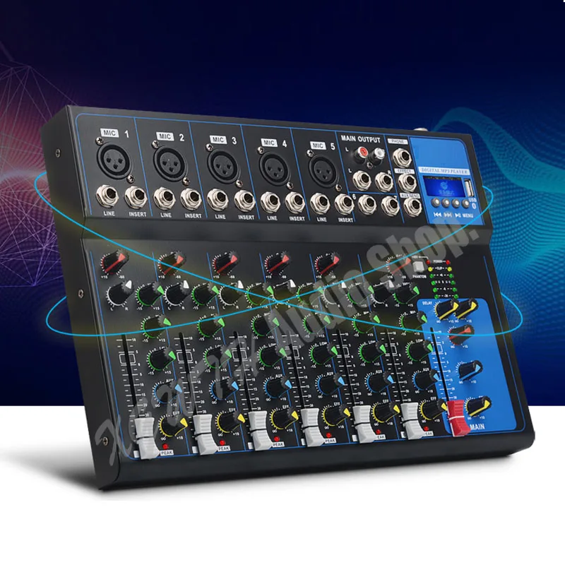 Mixer 7 Channel Audio Mixer with Bluetooth USB 48V