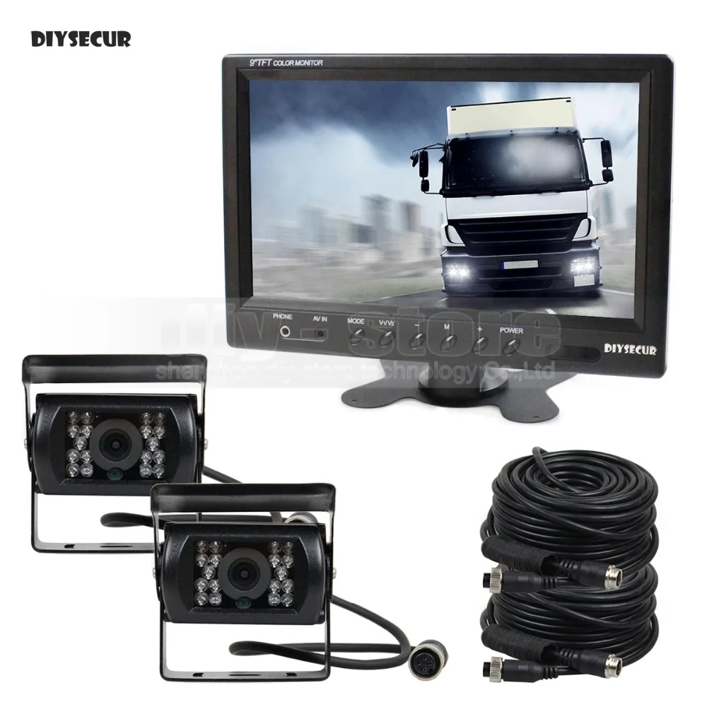 

DIYSECUR 9inch 4-PIN Rear View Car Monitor + 2 x Waterproof IR CCD Camera Parking Accessories for Bus Horse Trailer Motorhome