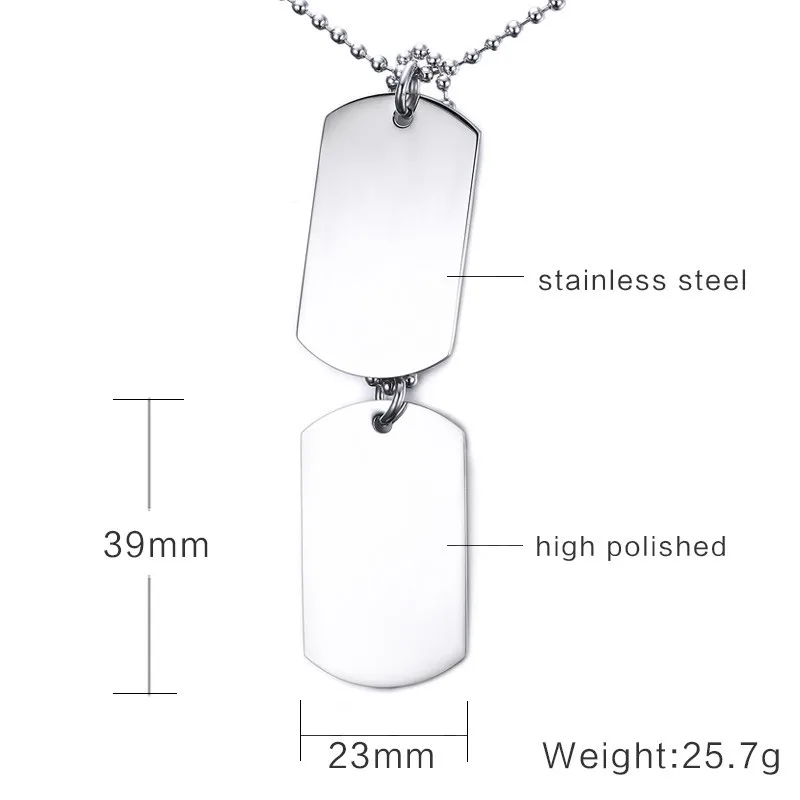 Link Chain Necklace Stainless Steel Double Dog Tag Polished Pendant Men  Jewelry