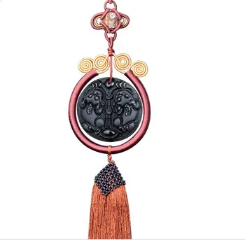 

Drop Shipping Natural Obsidian Double Magic Car Pendant Natal Buddha Mascot Amulet Lucky Car Hanging Ornaments
