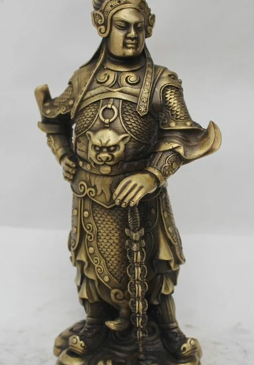

10"Chinese Buddhiam Brass Skanda Wei Tuo Bodhisattva Veda God Warrior Statue