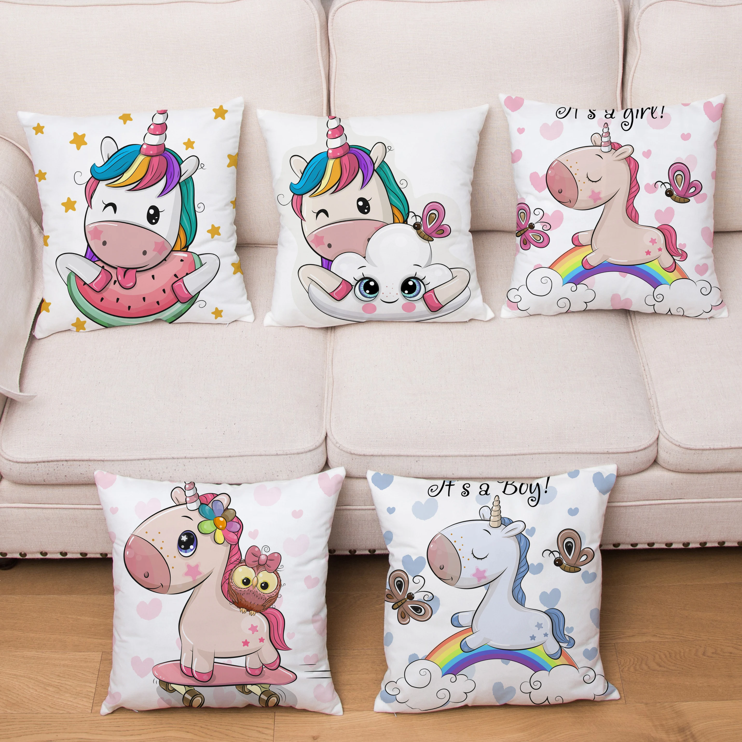 

HD Cartoon Animals Unicorn Cushion Cover 45*45 Super Soft Short Plush Pillows Covers Throw Pillows Cases Home Decor Pillowcase