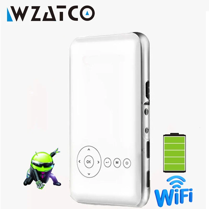 Домашний мини проектор WZATCO M6 Android 7 1 full hd 1080P AC3 с аккумулятором Miracast Wi Fi карманный