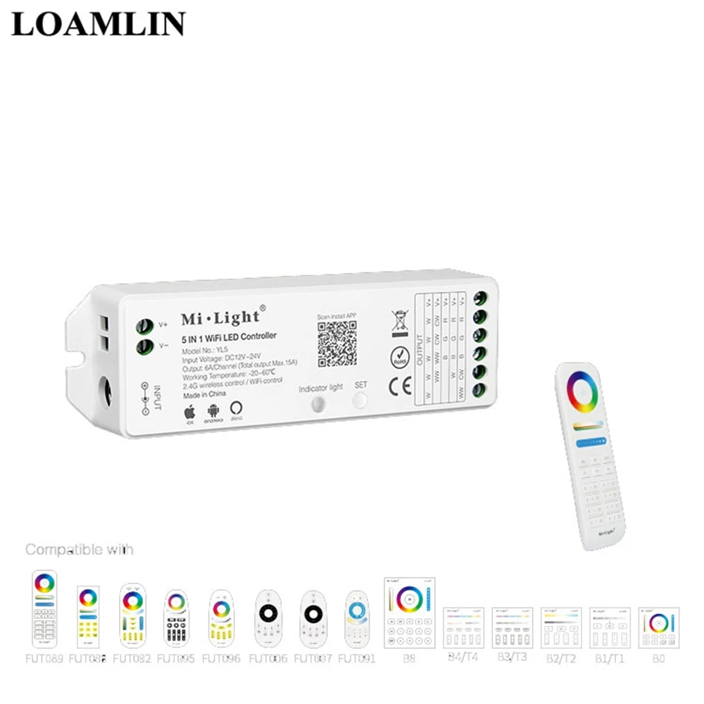Milight YL5 2 4G 15A 5 в 1 WiFi светодиодный контроллер для светодиодных ламп с пультом