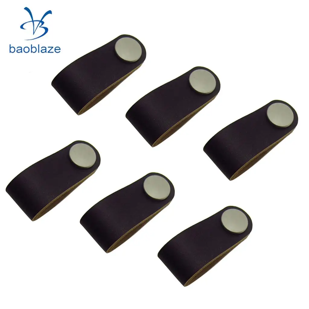 

6x Leather Furniture Door Handle Modern Europe Style Pull Handle Knob for Doors Cabinets Cupboards Suitcase Black