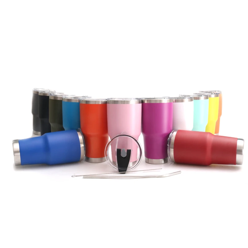 

Powder Coat 30oz Tumblers Stainless Steel Camping Travel Tumbler With Lid And Straw, Double Wall Vacuum Insulated Thermos